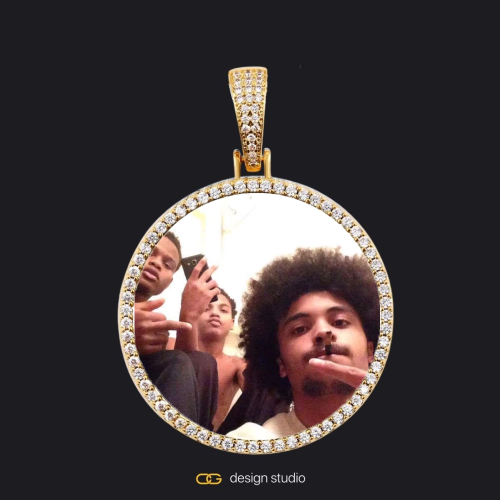 Clover Initial Necklace - K / 16 inch,Custom Photo Pendant - Gold / Circle (4 cm) / Cuban (10mm)