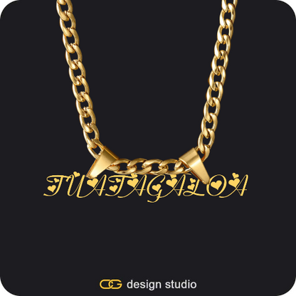 Custom Photo Pendant - Gold / Circle (4 cm) / Cuban (5mm),The Essential Name Bangle,The Essential Name Necklace: Double Loop