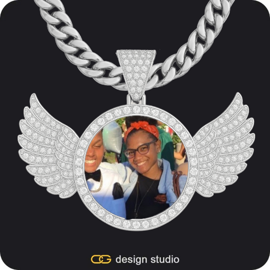Shell Initial Necklace - O / Silver,Custom Photo Pendant - Silver / Wings / Cuban (10mm)