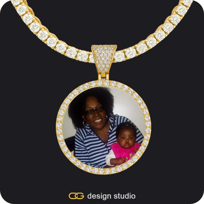 Clover Initial Necklace - M / 16 inch,Custom Photo Pendant - Gold / Circle (3 cm) / Cuban (5mm),Custom Photo Pendant - Gold / Circle (3 cm) / Rope