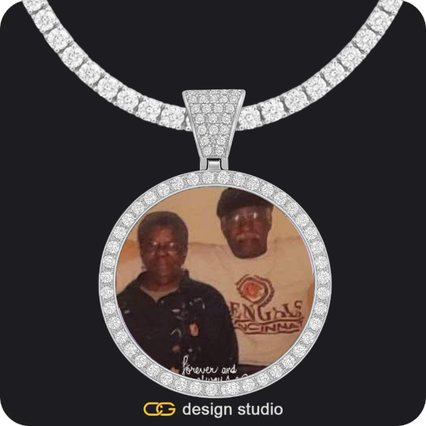 Shell Initial Necklace - W / Gold,Custom Photo Pendant - Silver / Circle (4 cm) / Tennis