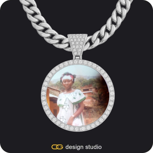 Custom Photo Pendant - Silver / Circle (3 cm) / Cuban (10mm)