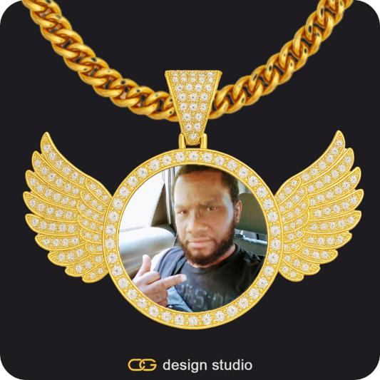 Custom Photo Pendant - Gold / Wings / Cuban (5mm)