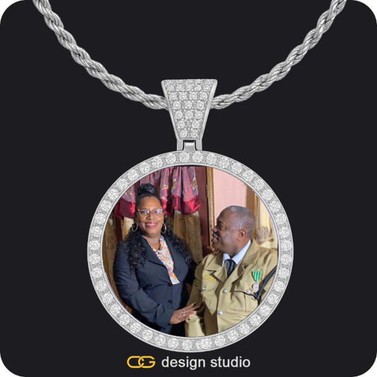 Clover Initial Necklace - M / 18 inch,Custom Photo Pendant - Silver / Circle (4 cm) / Rope