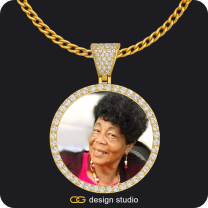 Custom Photo Pendant - Gold / Circle (4 cm) / Cuban (3mm),Custom Photo Pendant - Silver / Circle (4 cm) / Tennis