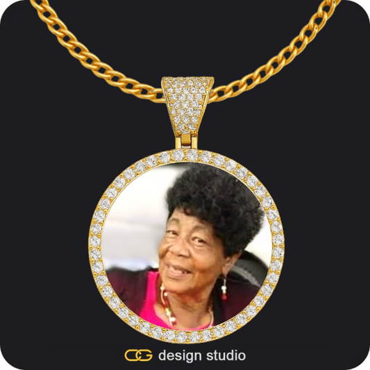 Custom Photo Pendant - Gold / Circle (4 cm) / Cuban (3mm),Custom Photo Pendant - Silver / Circle (4 cm) / Tennis