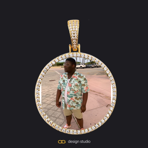 Clover Initial Necklace - N / 18 inch,Custom Photo Pendant - Gold / Circle (4 cm) / Cuban (10mm)