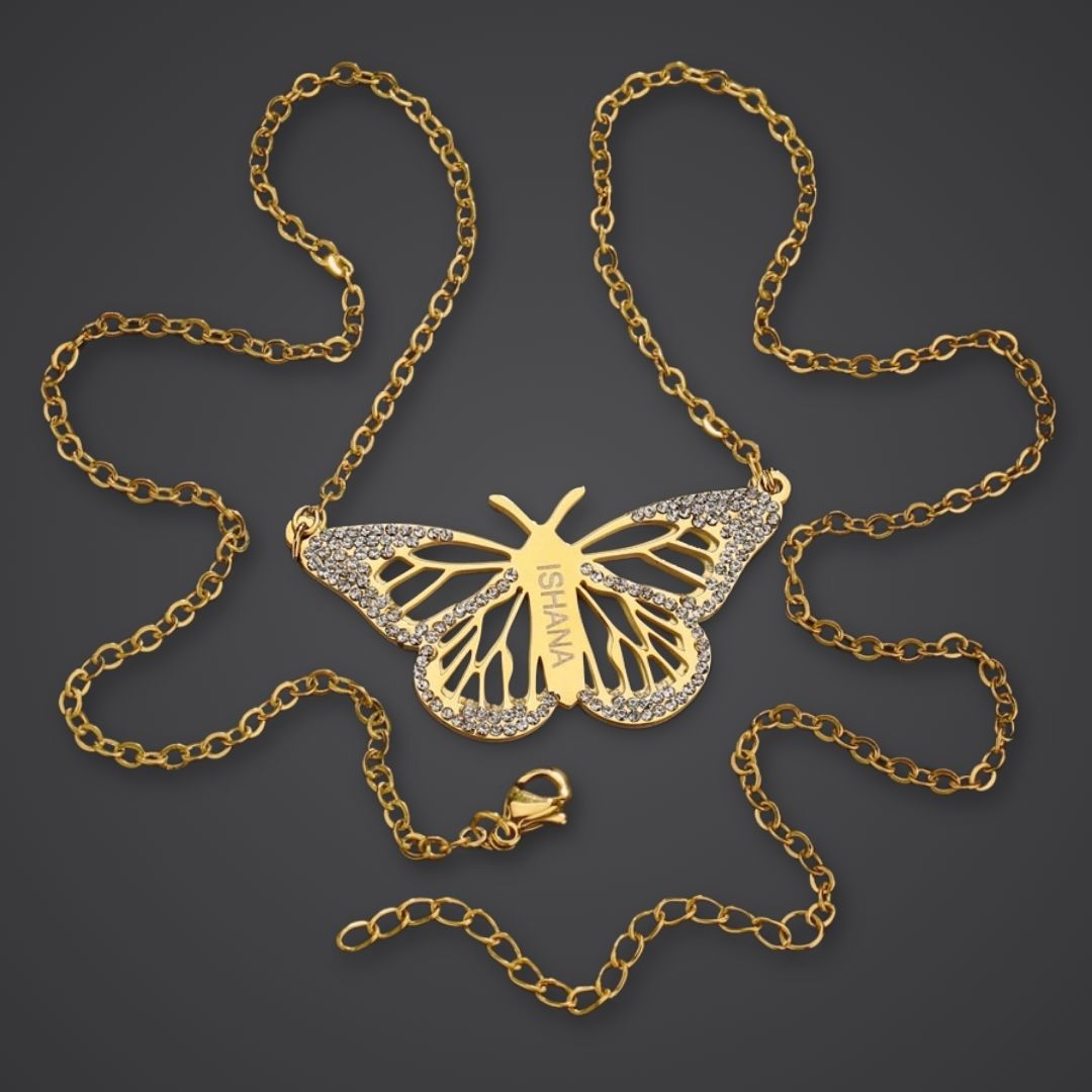 CustomGld Personalized Engraved Stainless Steel Butterfly Necklace - Waterproof & Tarnish Free