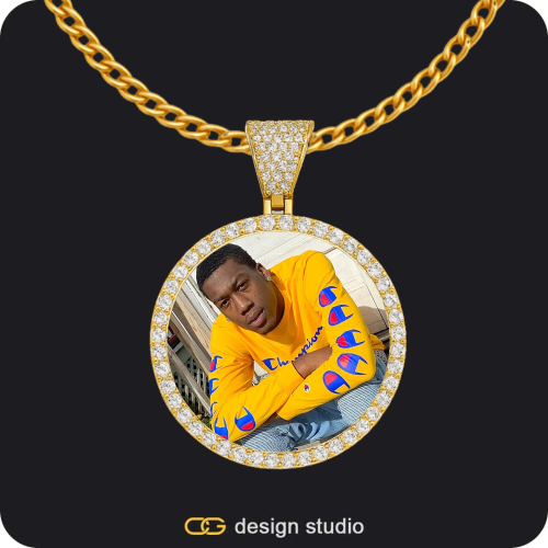 Custom Photo Pendant - Gold / Circle (3 cm) / Cuban (3mm),Custom Photo Pendant - Gold / Circle (3 cm) / Cuban (3mm),Clover Initial Necklace - A / 18 inch