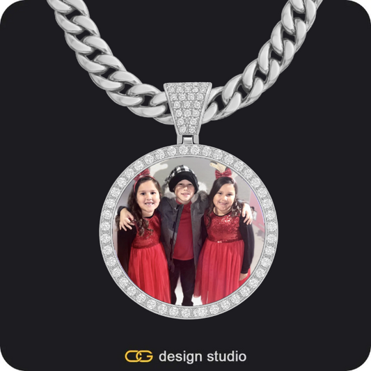 Custom Photo Pendant - Silver / Circle (3 cm) / Cuban (10mm)