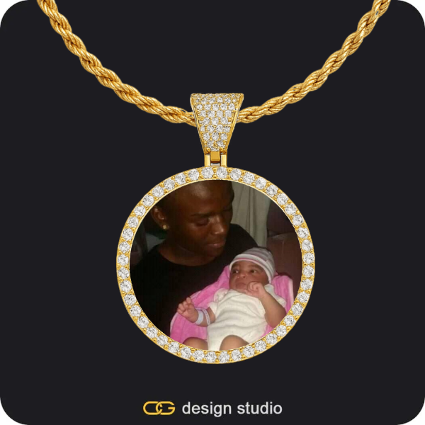 Custom Photo Pendant - Gold / Circle (4 cm) / Rope,Custom Photo Pendant - Gold / Circle (3 cm) / Rope