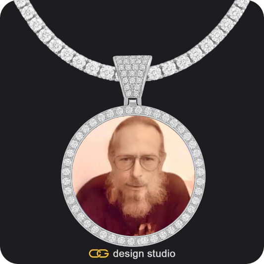 Shell Initial Necklace - Z / Silver,Custom Photo Pendant - Silver / Circle (4 cm) / Tennis