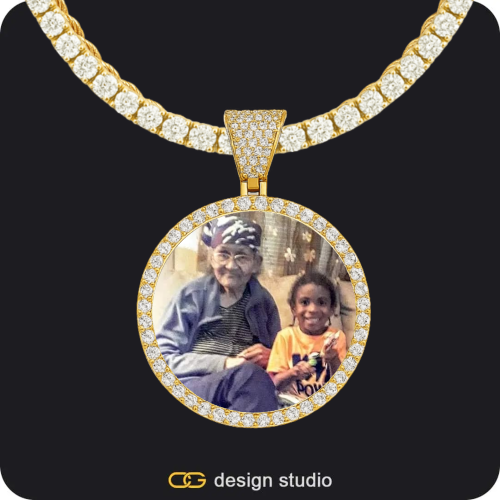 Shell Initial Necklace - Z / Gold,Custom Photo Pendant - Gold / Circle (3 cm) / Rope