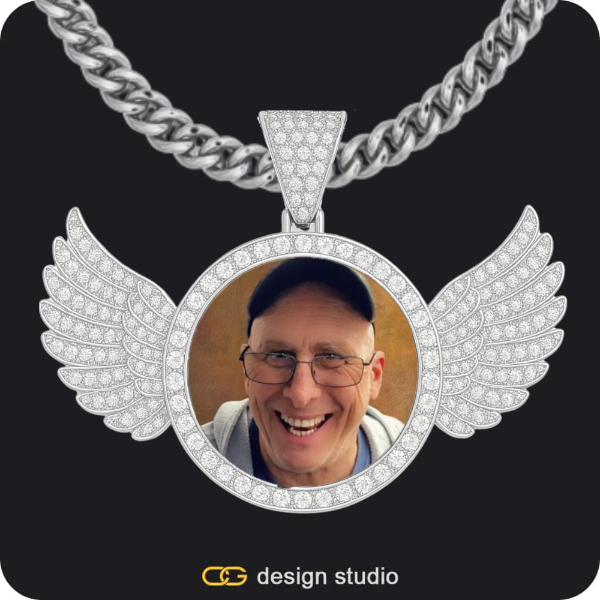 Custom Photo Pendant - Silver / Wings / Cuban (5mm)