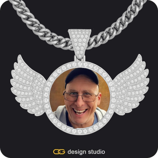 Custom Photo Pendant - Silver / Wings / Cuban (5mm)