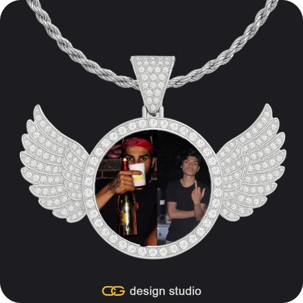 Custom Photo Pendant - Silver / Wings / Rope