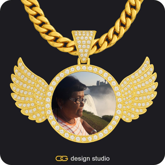 Custom Photo Pendant - Gold / Wings / Cuban (10mm)
