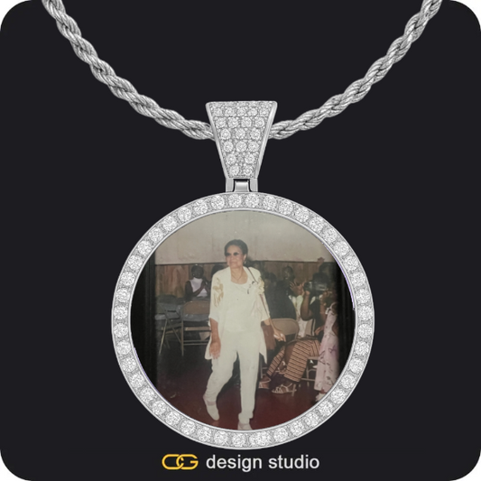 Custom Photo Pendant - Silver / Circle (4 cm) / Rope,Custom Photo Pendant - Silver / Wings / Rope