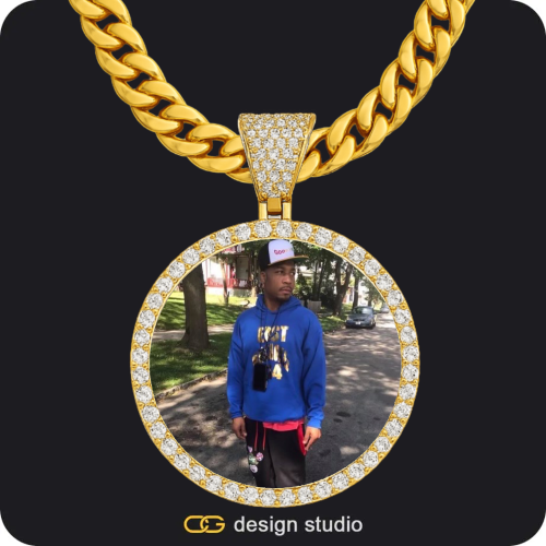 Custom Photo Pendant - Gold / Circle (4 cm) / Cuban (10mm)