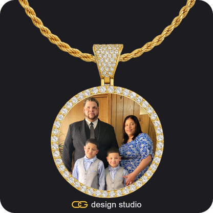 Custom Photo Pendant - Gold / Circle (4 cm) / Rope,Shell Initial Necklace - Q / Gold,Custom Photo Pendant - Gold / Circle (4 cm) / Rope