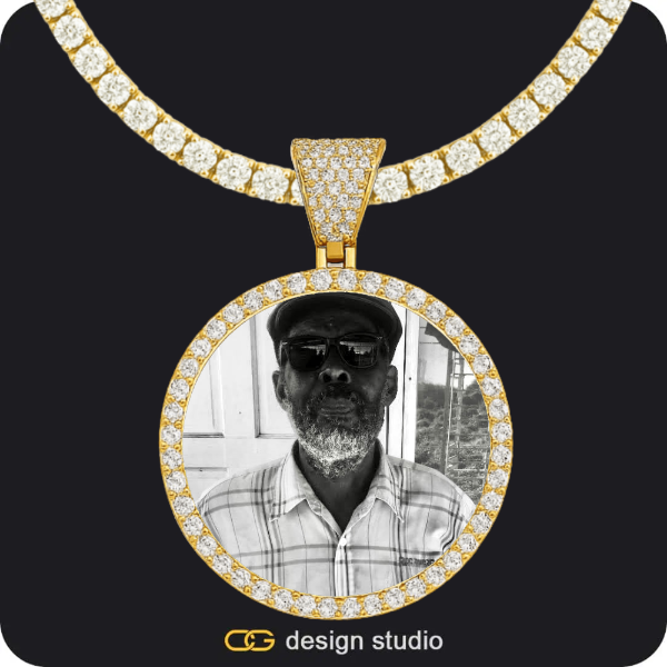 Hexagon initial necklace - Z,Custom Photo Pendant - Gold / Circle (4 cm) / Tennis