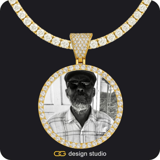 Hexagon initial necklace - Z,Custom Photo Pendant - Gold / Circle (4 cm) / Tennis