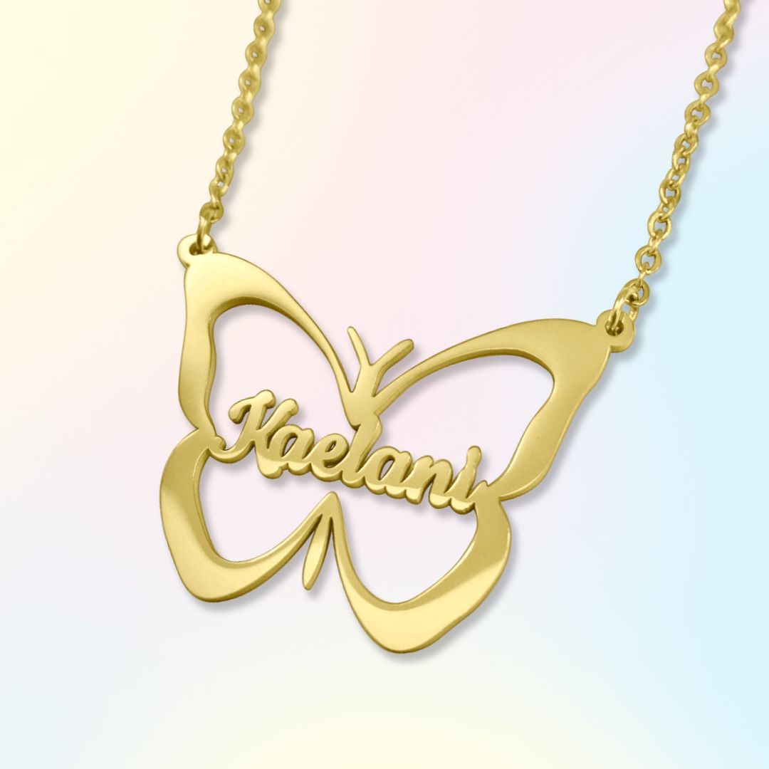 The Sparkling Butterfly - CustomGld Personalized Engraved Name Necklace