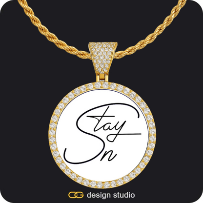 Custom Photo Pendant - Gold / Circle (4 cm) / Rope,Clover Initial Necklace - J / 16 inch,Custom Photo Pendant - Gold / Circle (4 cm) / Cuban (10mm)