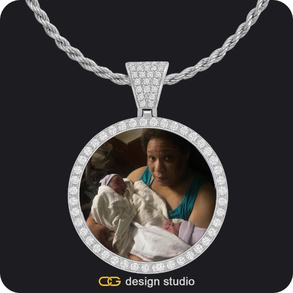 Custom Photo Pendant - Silver / Circle (4 cm) / Rope,Clover Initial Necklace - J / 16 inch