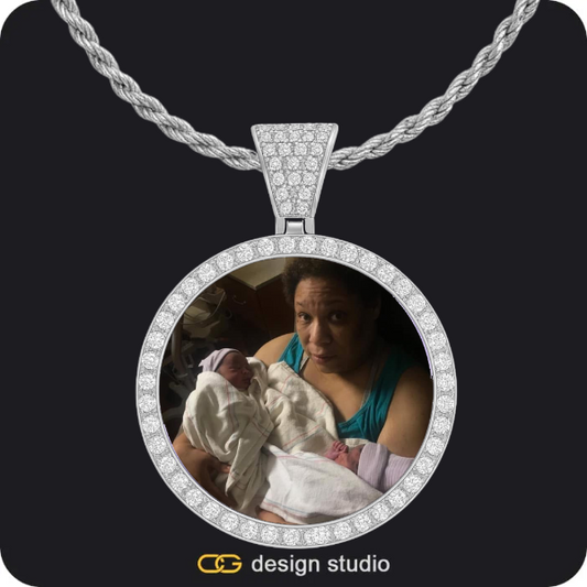 Custom Photo Pendant - Silver / Circle (4 cm) / Rope,Clover Initial Necklace - J / 16 inch