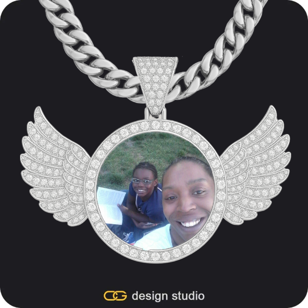 Custom Photo Pendant - Silver / Rectangle / Cuban (10mm),Custom Photo Pendant - Silver / Wings / Cuban (10mm),Custom Photo Pendant - Silver / Heart / Cuban (10mm),Custom Photo Pendant - Silver / Wings / Cuban (10mm)