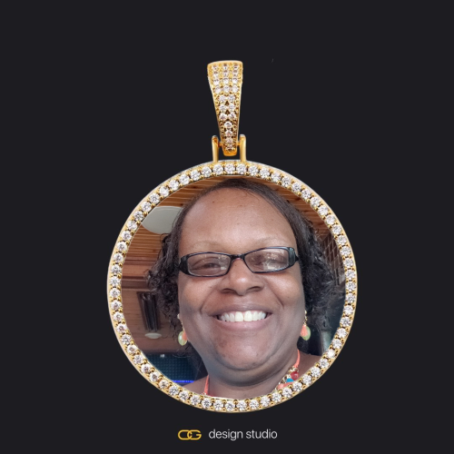 Hexagon initial necklace - W,Custom Photo Pendant - Gold / Circle (4 cm) / Cuban (10mm)