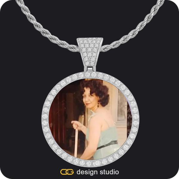 Custom Photo Pendant - Silver / Circle (4 cm) / Cuban (5mm),Custom Photo Pendant - Silver / Circle (4 cm) / Rope