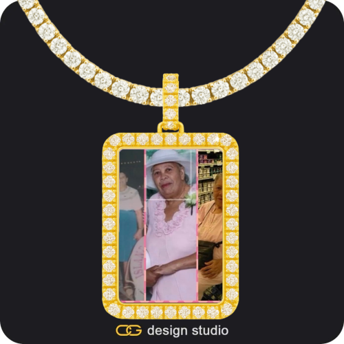 Custom Photo Pendant - Gold / Rectangle / Tennis