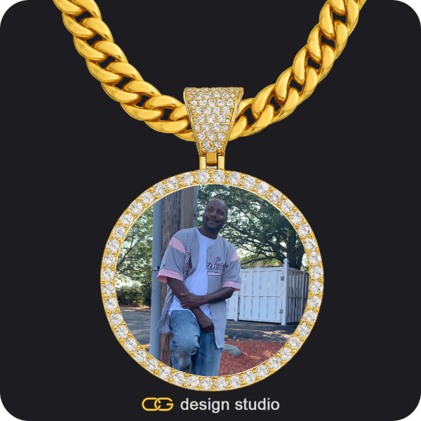 Custom Photo Pendant - Gold / Circle (4 cm) / Cuban (10mm),Clover Initial Necklace - M / 16 inch