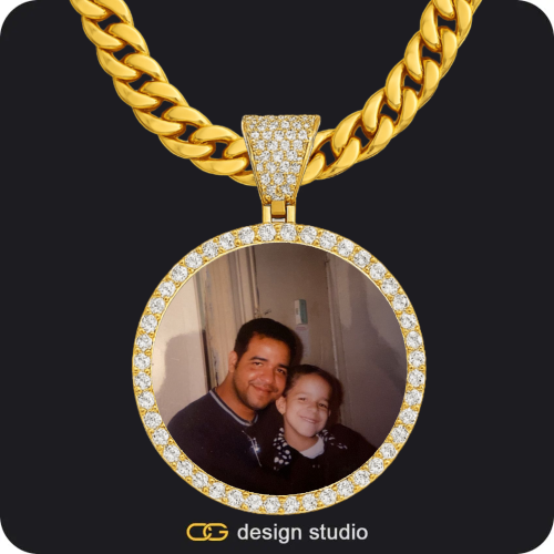 Custom Photo Pendant - Gold / Circle (4 cm) / Cuban (10mm)