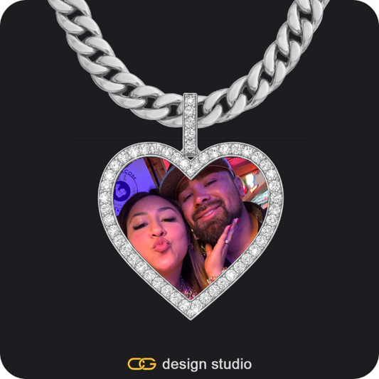 Custom Photo Pendant - Silver / Heart / Cuban (10mm)