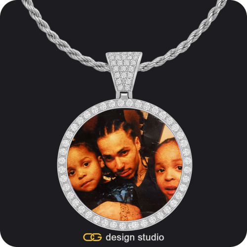 Custom Photo Pendant - Silver / Circle (4 cm) / Rope