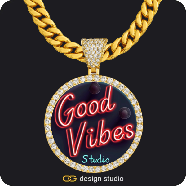 Custom Photo Pendant - Gold / Circle (4 cm) / Cuban (10mm),The Essential Name Necklace: Mens