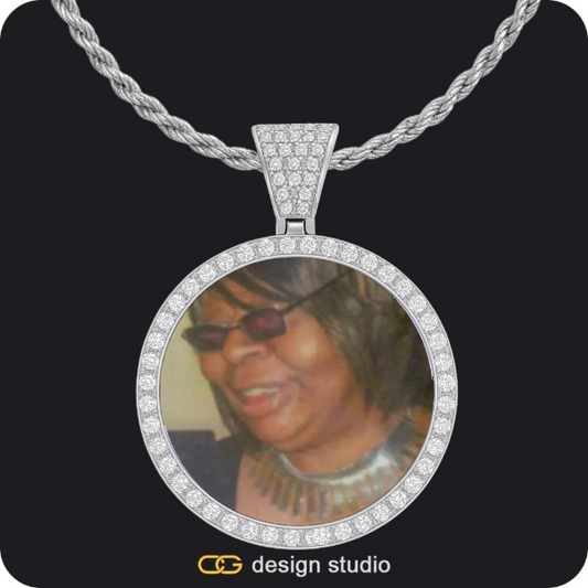 Hexagon initial necklace - F,Custom Photo Pendant - Silver / Circle (4 cm) / Rope
