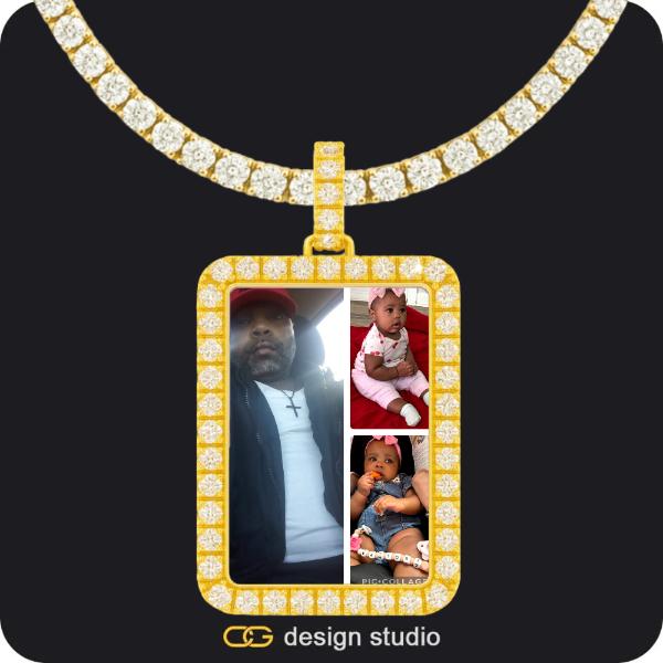 Shell Initial Necklace - U / Gold,Custom Photo Pendant - Gold / Rectangle / Tennis