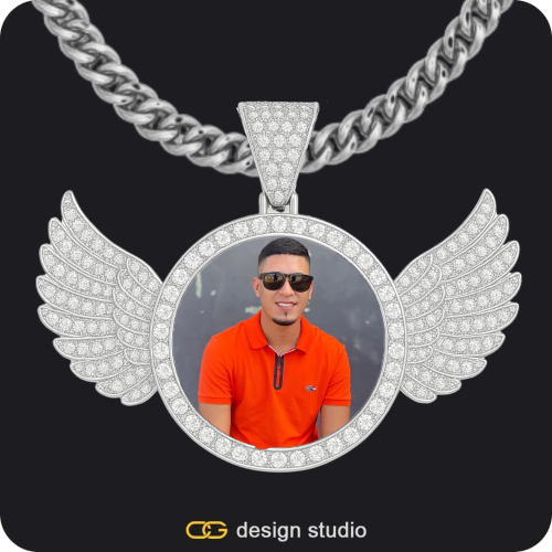 Custom Photo Pendant - Silver / Wings / Cuban (5mm)