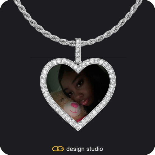 Custom Photo Pendant - Silver / Heart / Rope