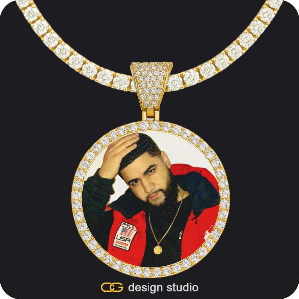 Clover Initial Necklace - K / 16 inch,Custom Photo Pendant - Gold / Circle (4 cm) / Tennis