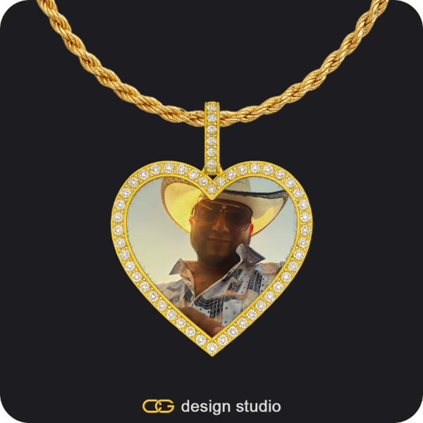 Custom Photo Pendant - Gold / Heart / Rope