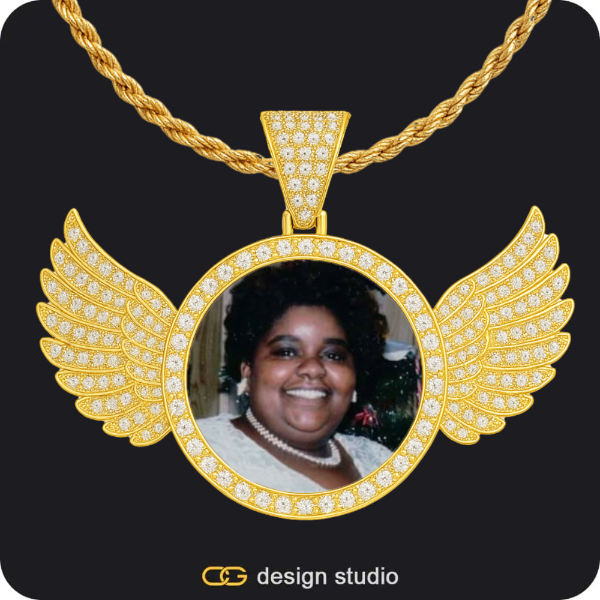 The Essential Name Necklace,Custom Photo Pendant - Gold / Wings / Rope,Hexagon initial necklace - Z