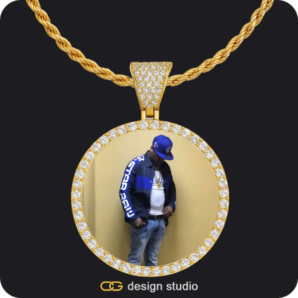 Custom Photo Pendant - Gold / Circle (4 cm) / Rope,Custom Photo Pendant - Gold / Circle (4 cm) / Rope