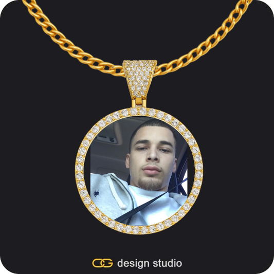 Custom Photo Pendant - Gold / Circle (3 cm) / Cuban (3mm)