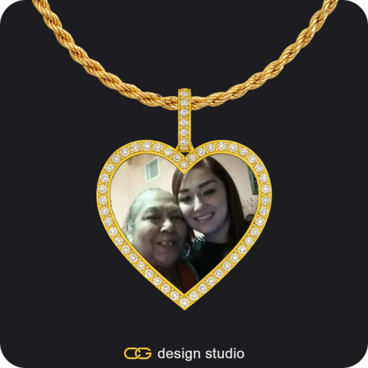 Custom Photo Pendant - Gold / Heart / Rope