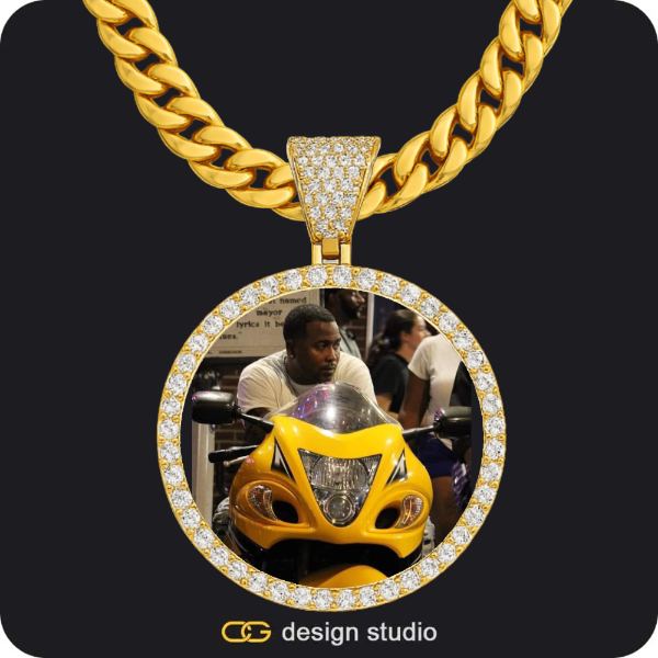 Varsity Engraved Necklace,Custom Photo Pendant - Gold / Circle (4 cm) / Cuban (10mm)